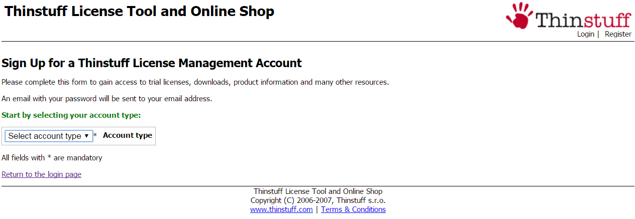 Выбор типа клиента на сайте Thinstuff.com Выбор типа клиента на сайте Thinstuff.com